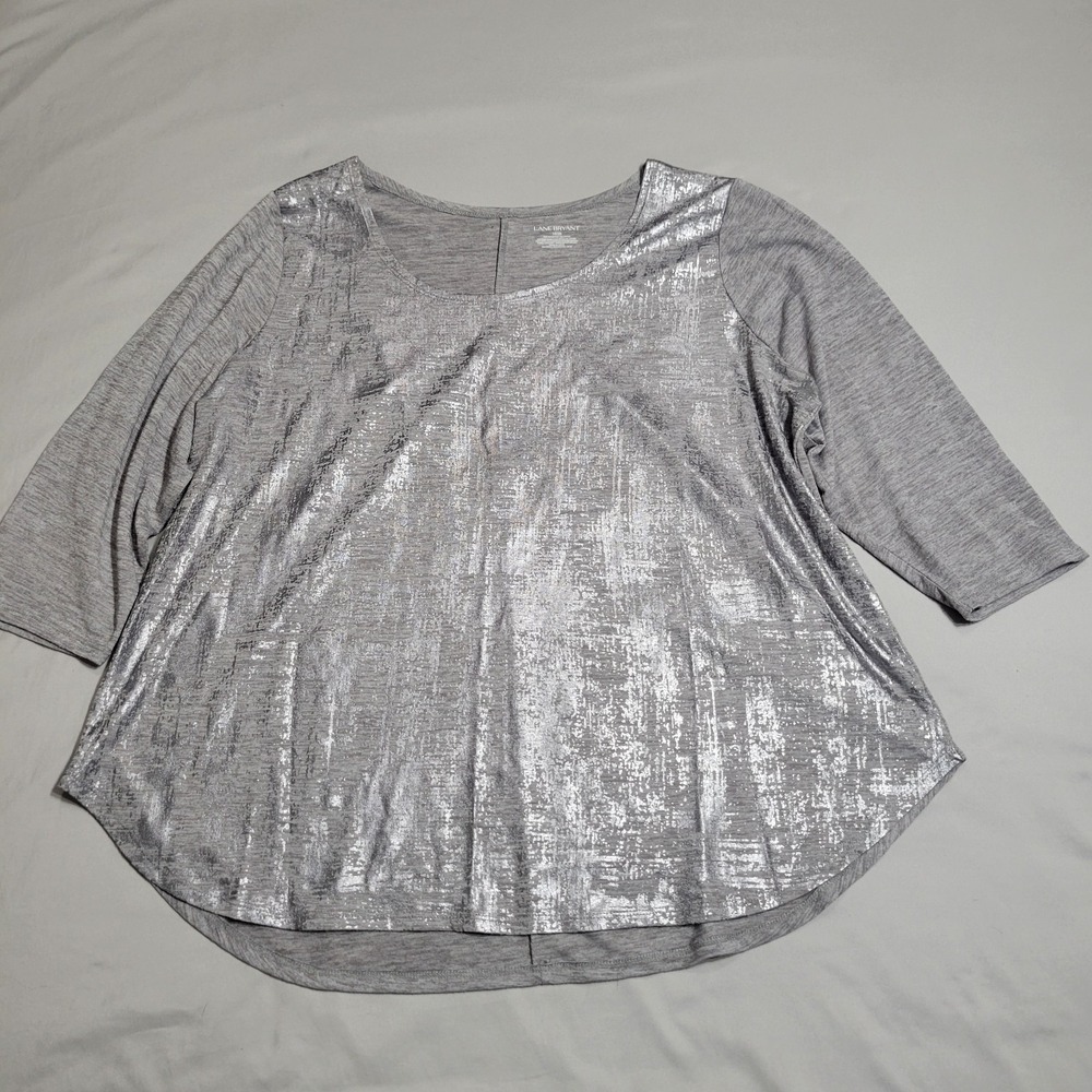 Lane Bryant Shirt Womens 18/20 Gray Casual Long Sleeve Scoop Neck Blouse
